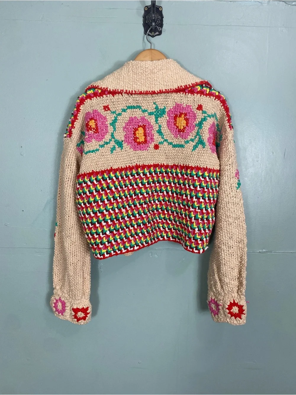 Free People Strawberry Cardi Crochet Cardigan Floral Medium - Picture 6 of 13